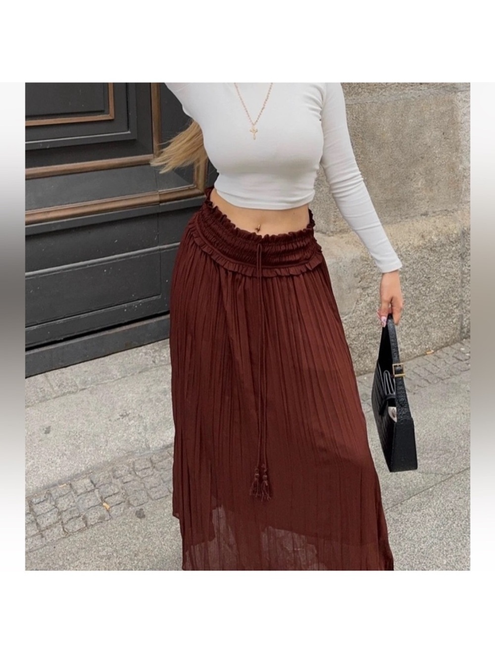 Zara Brown Pleated Maxi Skirt